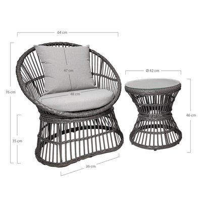 Natal Lounge Set - Lounge-Set, Rattan, grau, inkl. Kissen