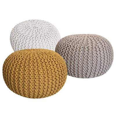 Pouf Set 3 Stück Ø 55 cm Strickhocker Sitzhocker Hocker Bodenkissen Grobstrick-Optik