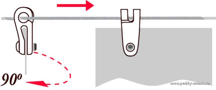 Laufhaken für alle Sonnensegel in Seilspanntechnik - 20 Stück - weiß mit kleinen Edelstahlschrauben zum Anklemmen an das Faltsonnensegel