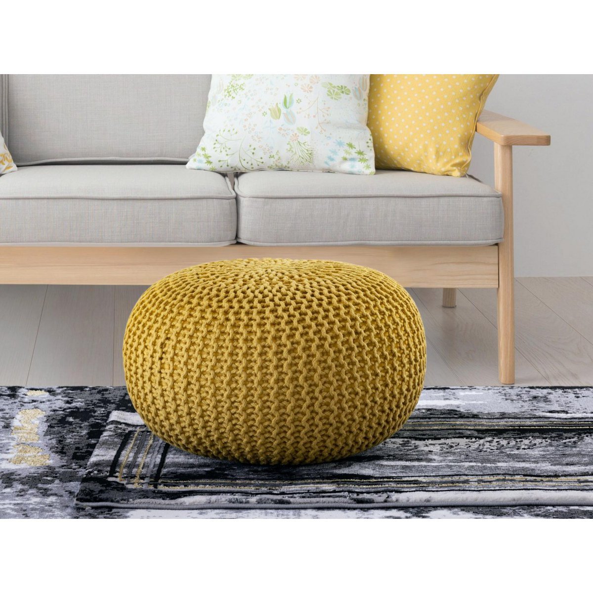 Pouf PREMIUM ø45cm Sitzhocker Strickpouf Innen Terrasse Pool Garten nachhaltig