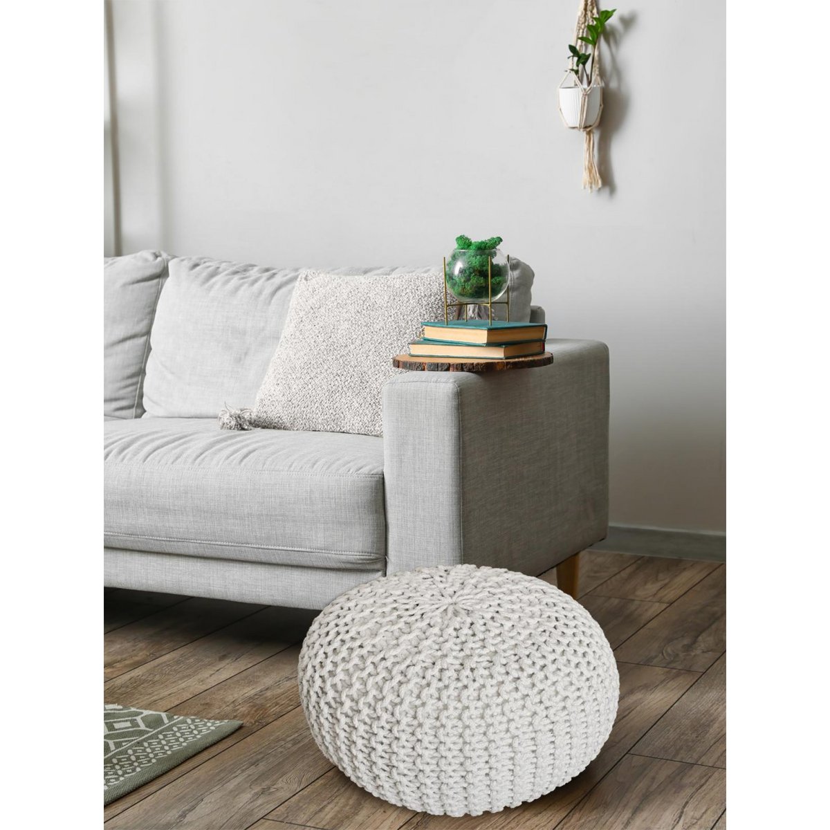 Pouf Ø 55 cm Strickhocker Sitzpouf Sitzpuff Bodenkissen Grobstrick-Optik extrahoch Höhe 37 cm