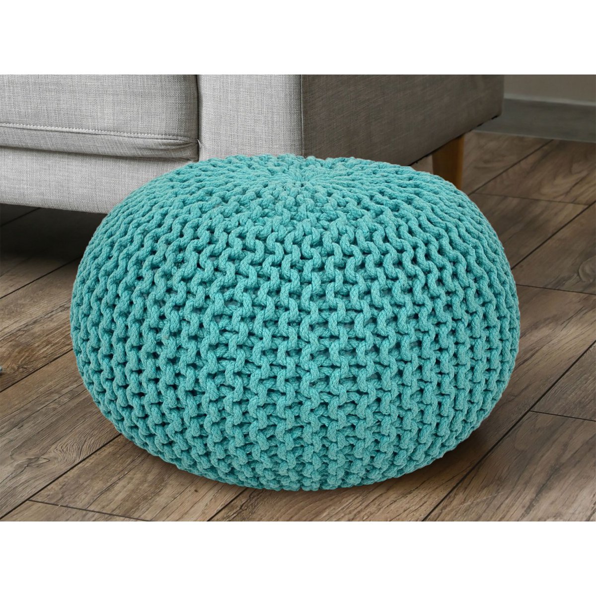 Pouf Ø 55 cm Strickhocker Sitzpouf Sitzpuff Bodenkissen Grobstrick-Optik extrahoch Höhe 37 cm