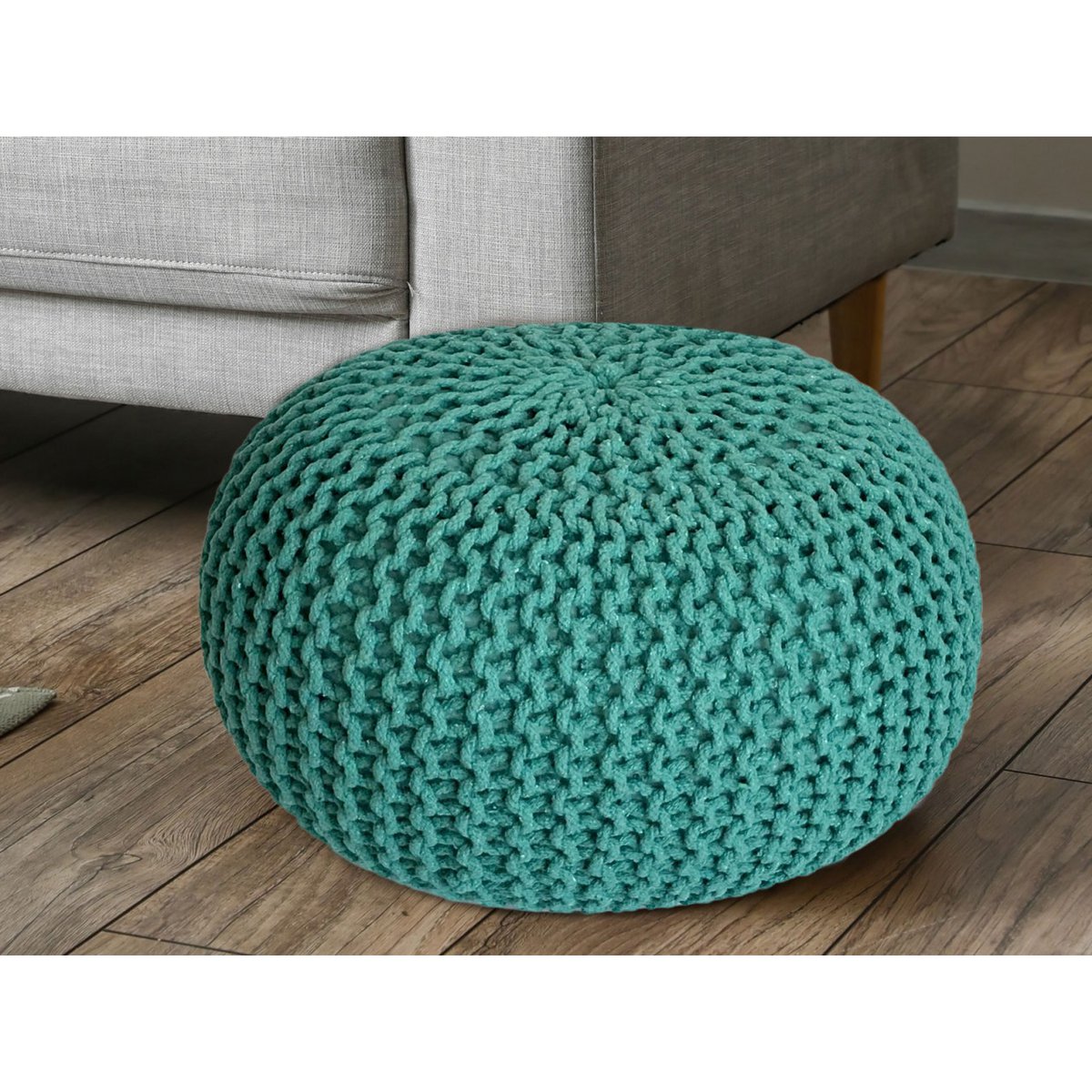 Strickhocker Pouf Ø 45 H 30 cm cm Sitzpouf Strick Bodenkissen