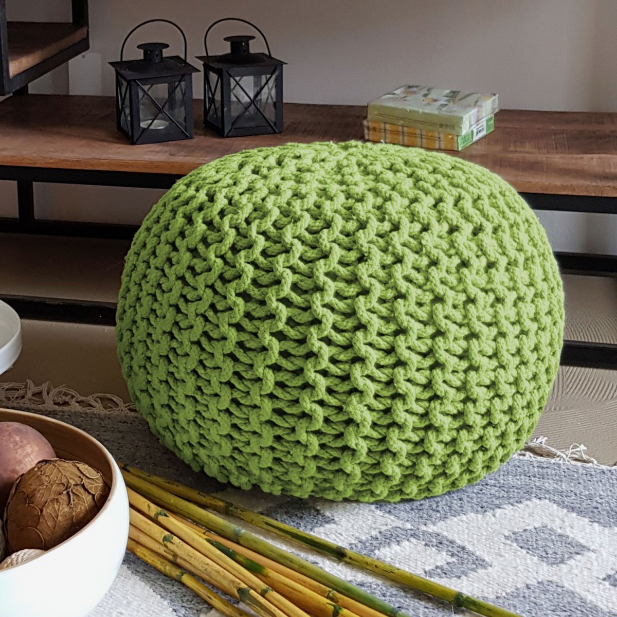 Strickhocker Pouf Ø 45 H 30 cm cm Sitzpouf Strick Bodenkissen