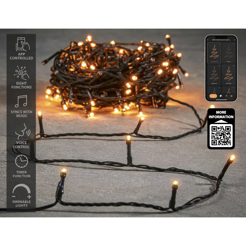 Luca Smart Lighting Weihnachtsbaumbeleuchtung mit 200 LED-Lichtern – L2000 cm – Warmweiß