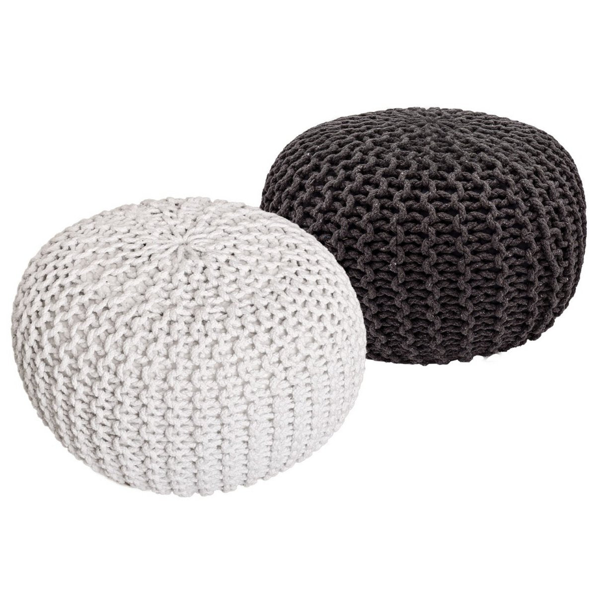 Sitzhocker Pouf SET 2 Stück Strickhocker Bodenkissen Grobstrick-Optik Ø 55 cm H 37 cm