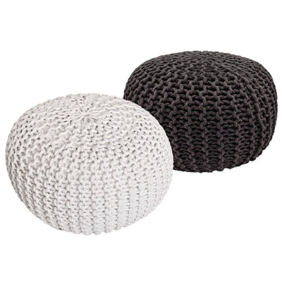 Sitzhocker Pouf SET 2 Stück Strickhocker Bodenkissen Grobstrick-Optik Ø 55 cm H 37 cm