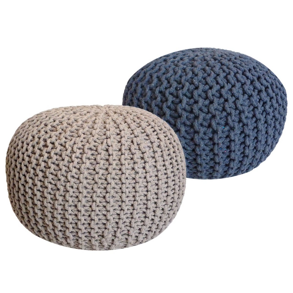 Sitzhocker Pouf SET 2 Stück Strickhocker Bodenkissen Grobstrick-Optik Ø 55 cm H 37 cm