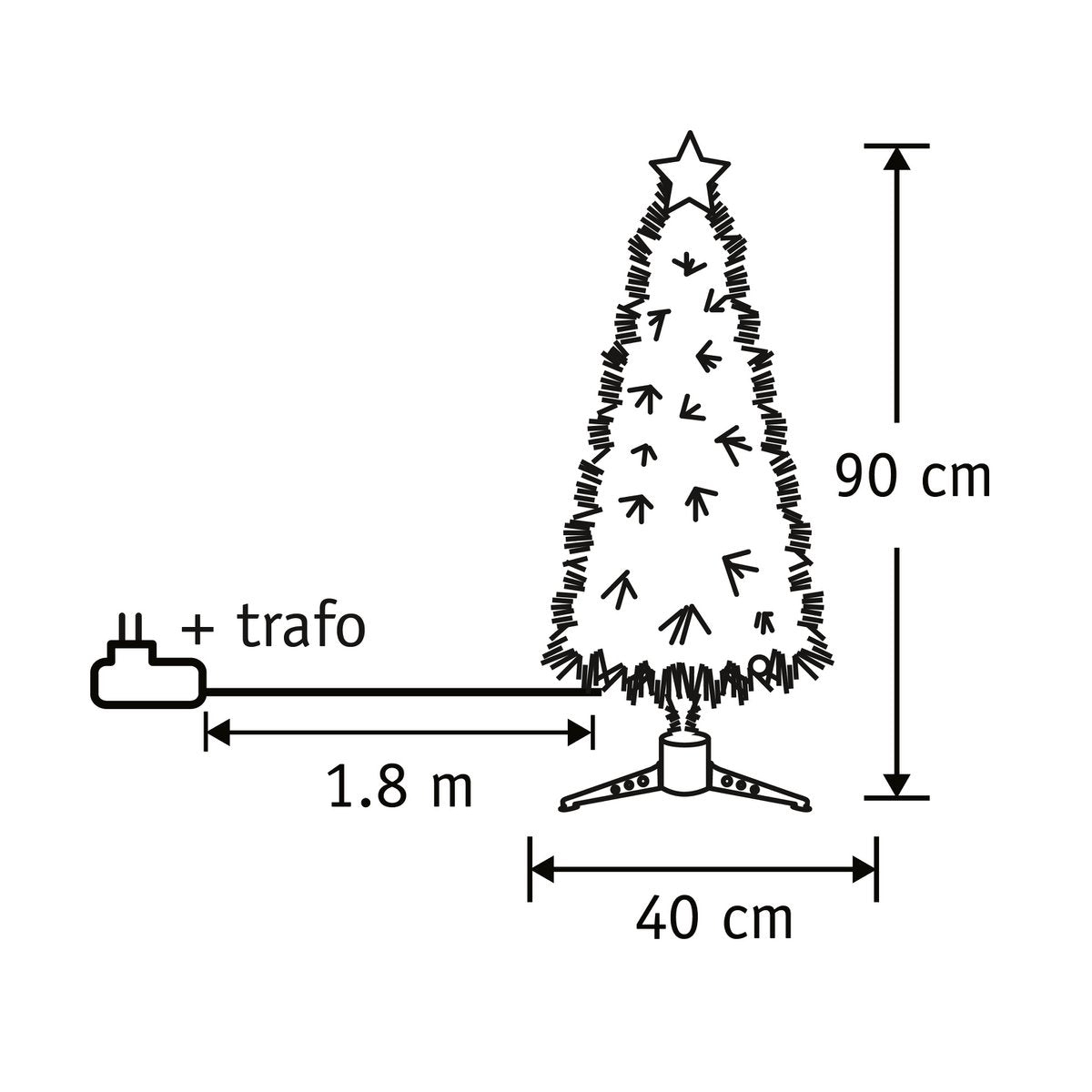 Künstlicher Weihnachtsbaum Mercury mit Glasfaserbeleuchtung – H90 x Ø40 cm – Grün