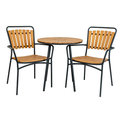 Cleveland Café Table – Cafétisch, Tischplatte aus Teakholz, natur, schwarze Beine, ø70x74 cm