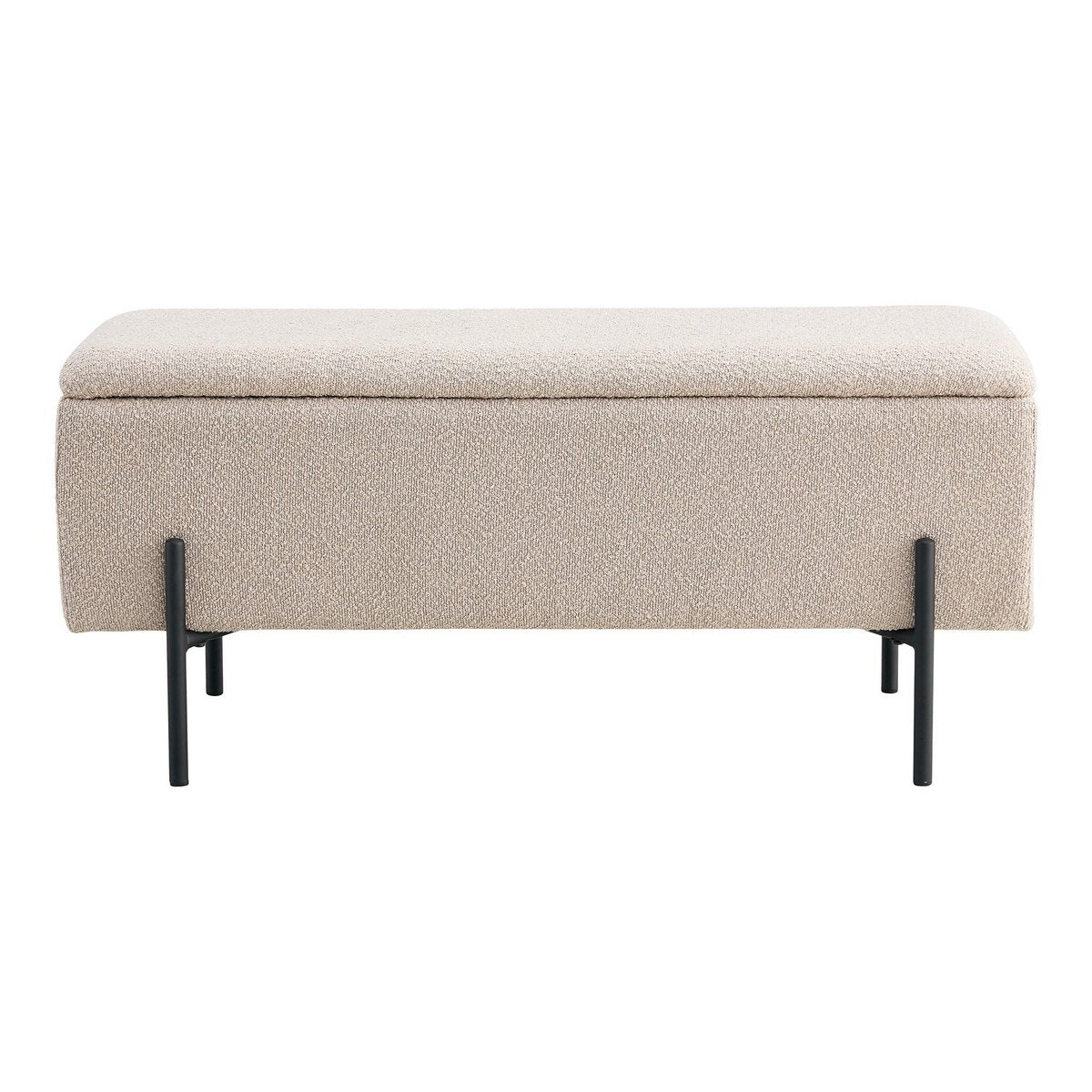 Watford Bench – Bank aus Bouclé mit Stauraum, beige mit schwarzen Beinen, 95 x 36,5 x 46 cm, HN1233