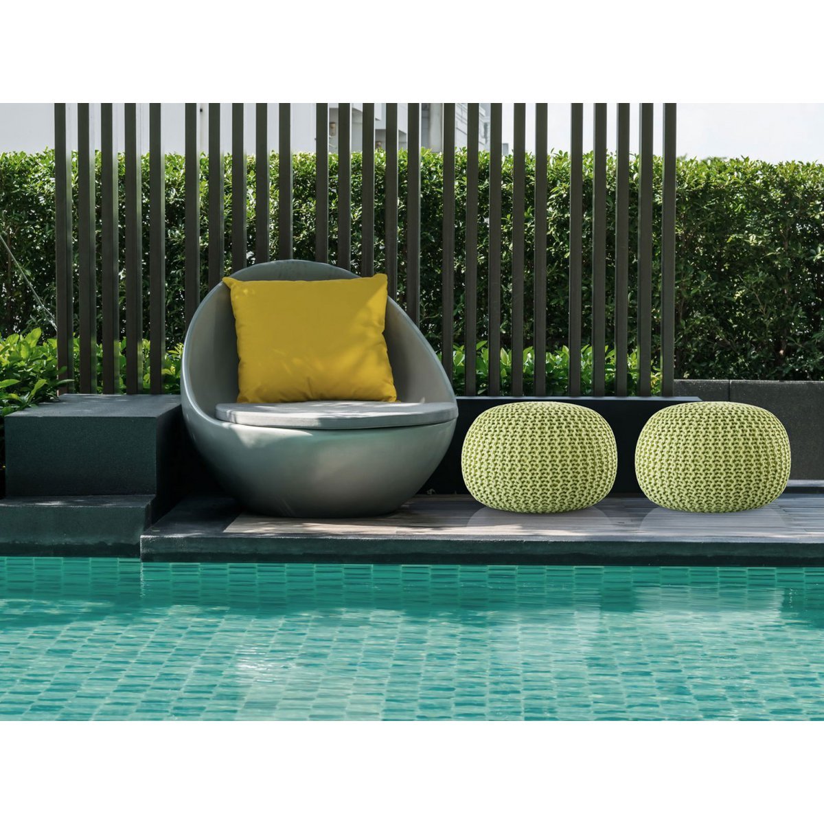 Pouf PREMIUM ø45cm Sitzhocker Strickpouf Innen Terrasse Pool Garten nachhaltig