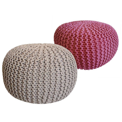 Sitzhocker Pouf SET 2 Stück Strickhocker Bodenkissen Grobstrick-Optik Ø 55 cm H 37 cm