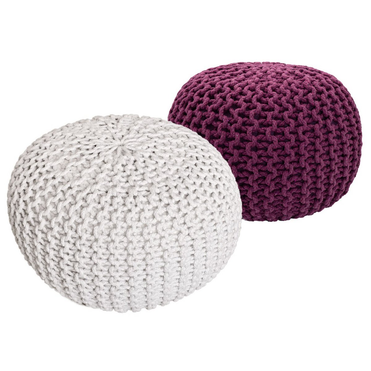 Sitzhocker Pouf SET 2 Stück Strickhocker Bodenkissen Grobstrick-Optik Ø 55 cm H 37 cm