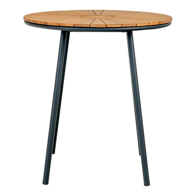 Cleveland Café Table – Cafétisch, Tischplatte aus Teakholz, natur, schwarze Beine, ø70x74 cm