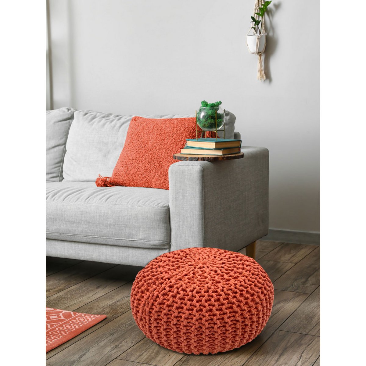 Pouf Ø 55 cm Strickhocker Sitzpouf Sitzpuff Bodenkissen Grobstrick-Optik extrahoch Höhe 37 cm