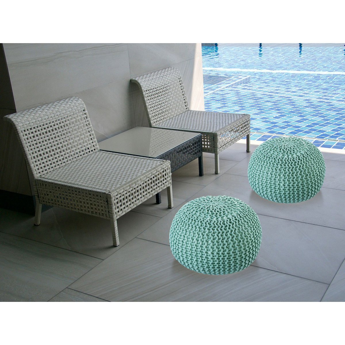 Sitzpouf ø55cm Pouf Strickhocker Strickpouf PREMIUM Innen Terrasse Pool Garten nachhaltig