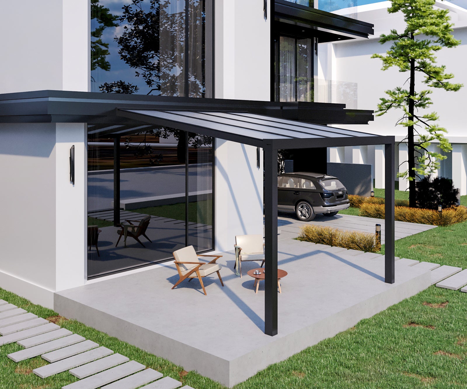 Milchglas Aluminium Terrassenüberdachung 8mm VSG