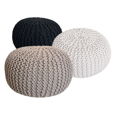 Pouf Set 3 Stück Ø 55 cm Strickhocker Sitzhocker Hocker Bodenkissen Grobstrick-Optik