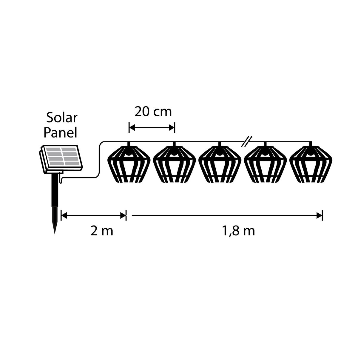 Solar-Lichterkette mit 10 LED-Lichtern – L380 cm – Braun