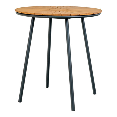 Cleveland Café Table – Cafétisch, Tischplatte aus Teakholz, natur, schwarze Beine, ø70x74 cm