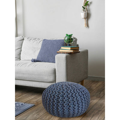 Pouf Ø 55 cm Strickhocker Sitzpouf Sitzpuff Bodenkissen Grobstrick-Optik extrahoch Höhe 37 cm