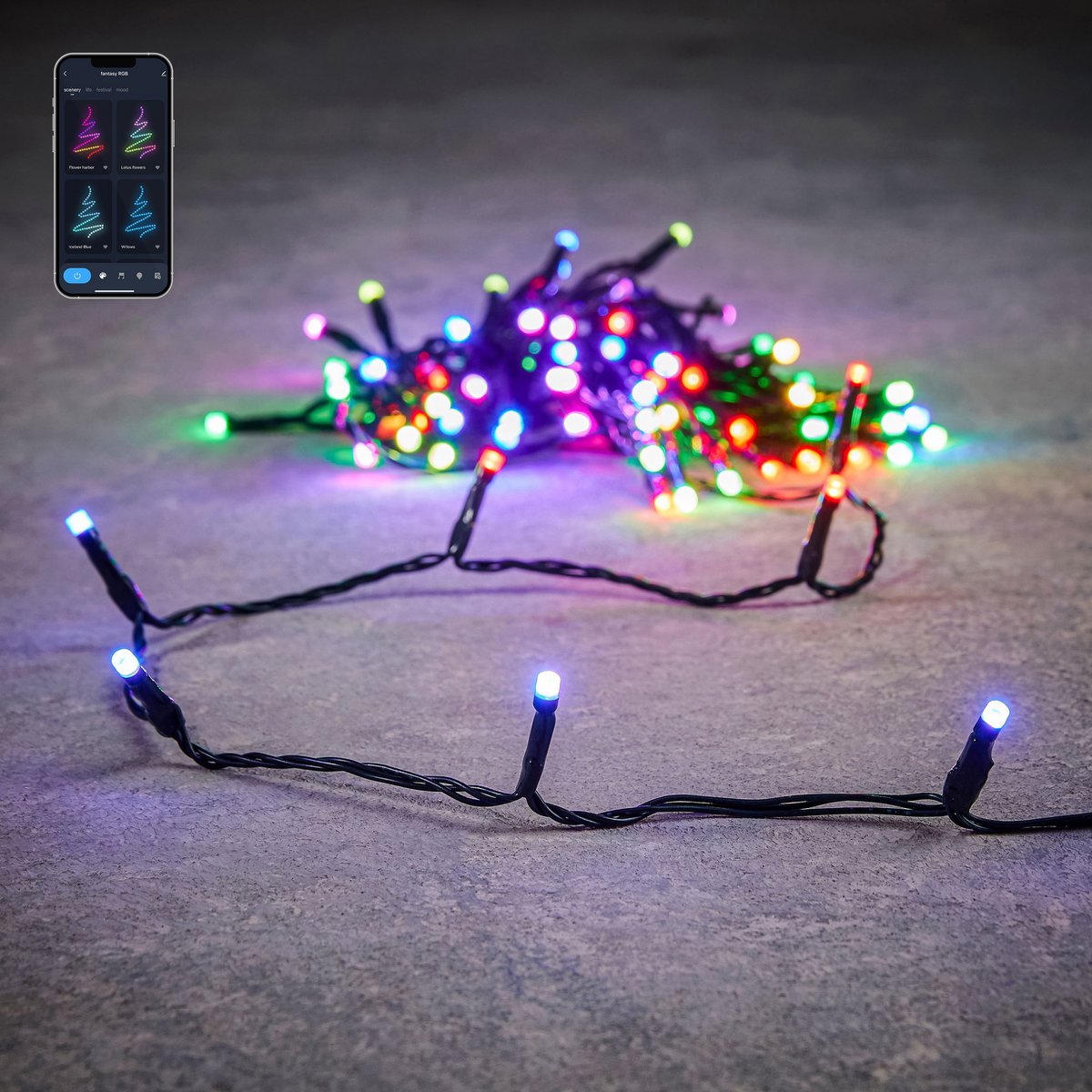 Luca Smart Lighting Weihnachtsbaumbeleuchtung mit 50 LED-Lichtern – L500 cm – RGB