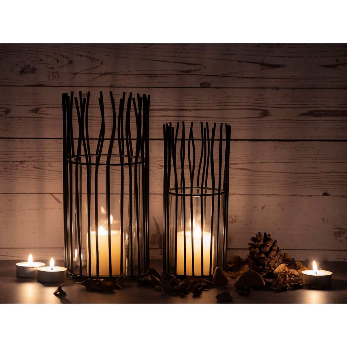 Windlicht 8-teilig Set 2 x 4 VE Kerzenhalter Teelichthalter Loft schwarz o. silber Kerzenständer