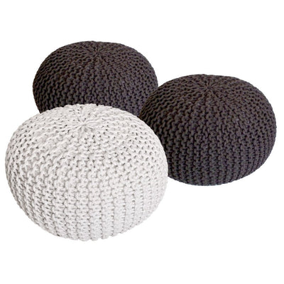 Pouf Set 3 Stück Ø 55 cm Strickhocker Sitzhocker Hocker Bodenkissen Grobstrick-Optik