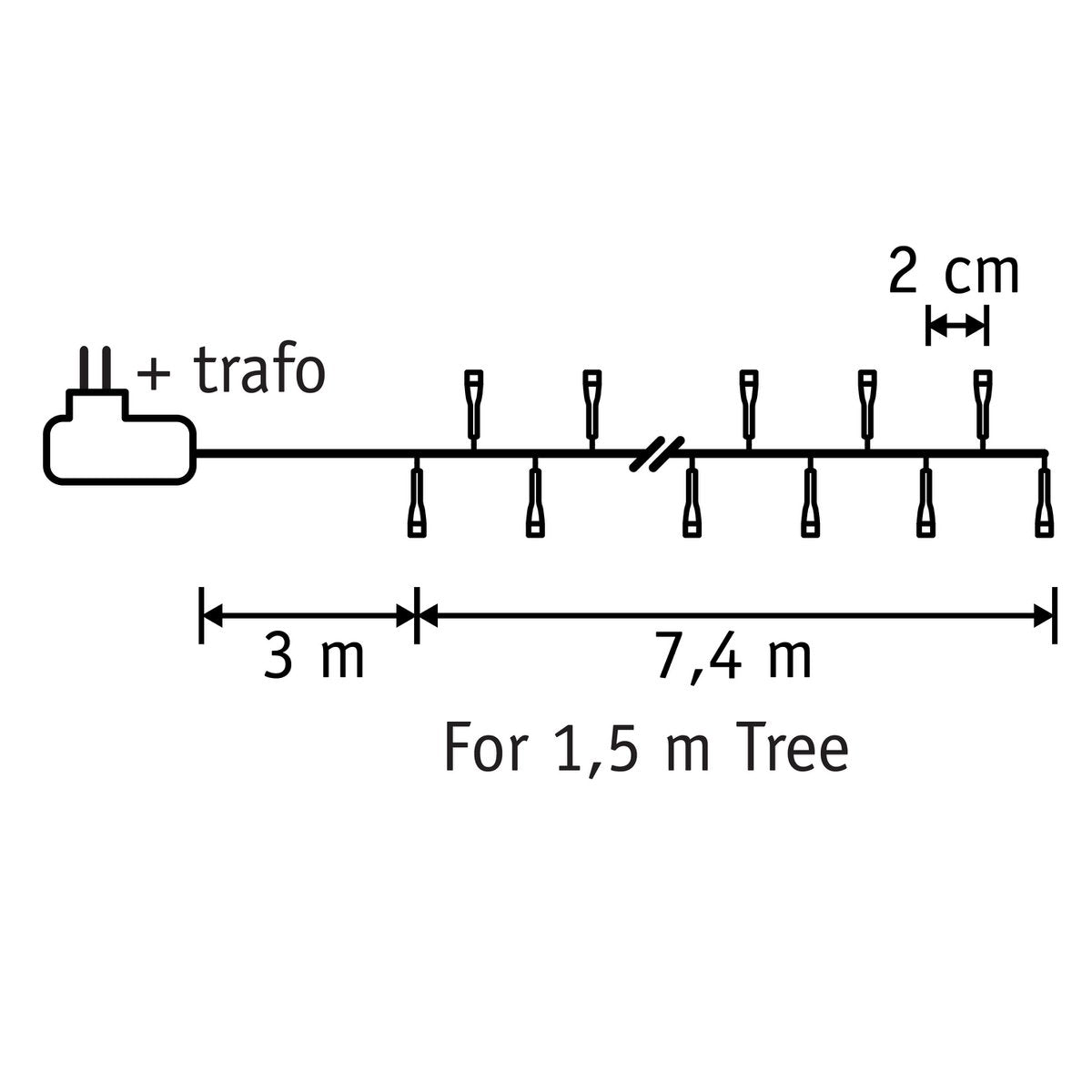 Lichterkette-Weihnachtsbaumbeleuchtung mit 370 LED-Lichtern – L740 cm – klassisches Weiß