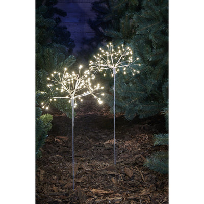 Löwenzahn-Gartenstecker mit warmweißen LED-Lichtern – H50 cm – Silber