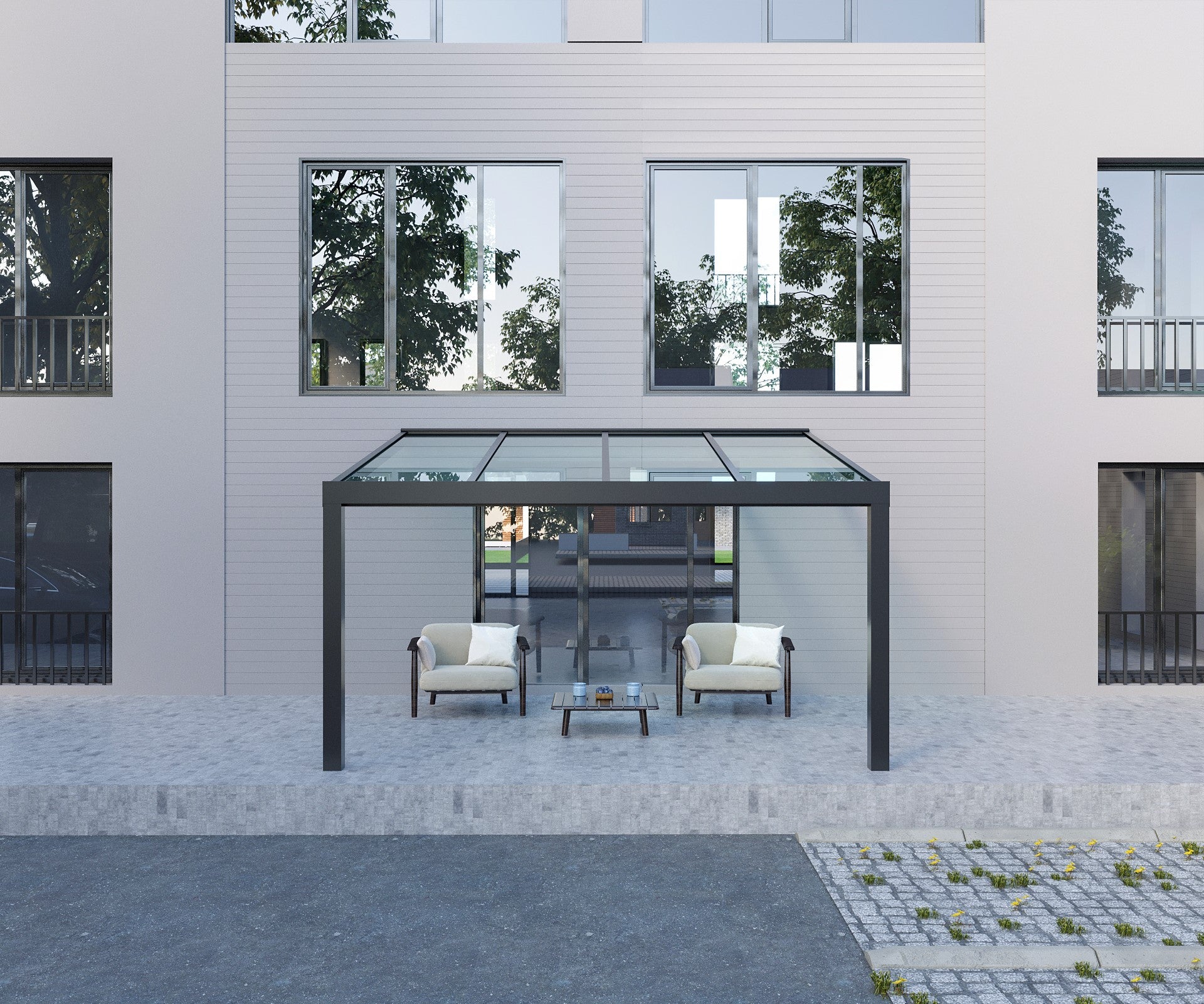 Klarglas Aluminium Terrassenüberdachung 8mm VSG