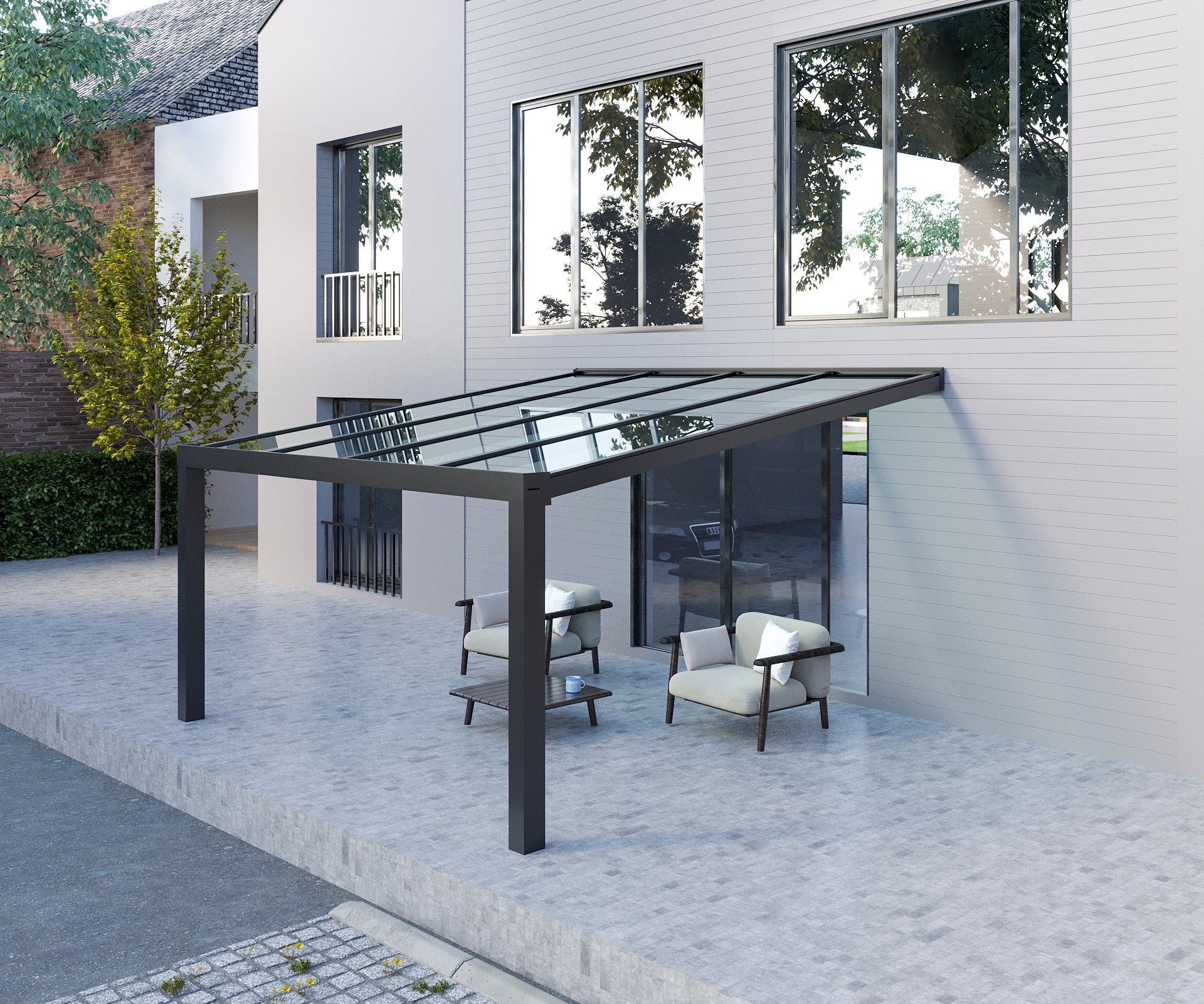 Klarglas Aluminium Terrassenüberdachung 8mm VSG