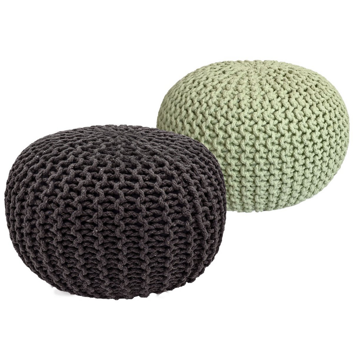 Sitzhocker Pouf SET 2 Stück Strickhocker Bodenkissen Grobstrick-Optik Ø 55 cm H 37 cm