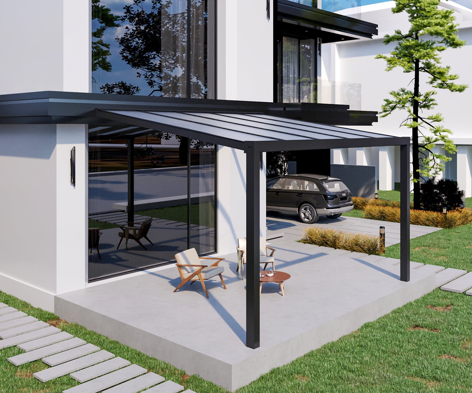 Milchglas Aluminium Terrassenüberdachung 8mm VSG