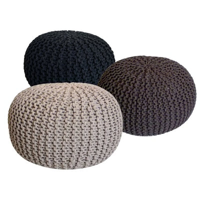 Pouf Set 3 Stück Ø 55 cm Strickhocker Sitzhocker Hocker Bodenkissen Grobstrick-Optik