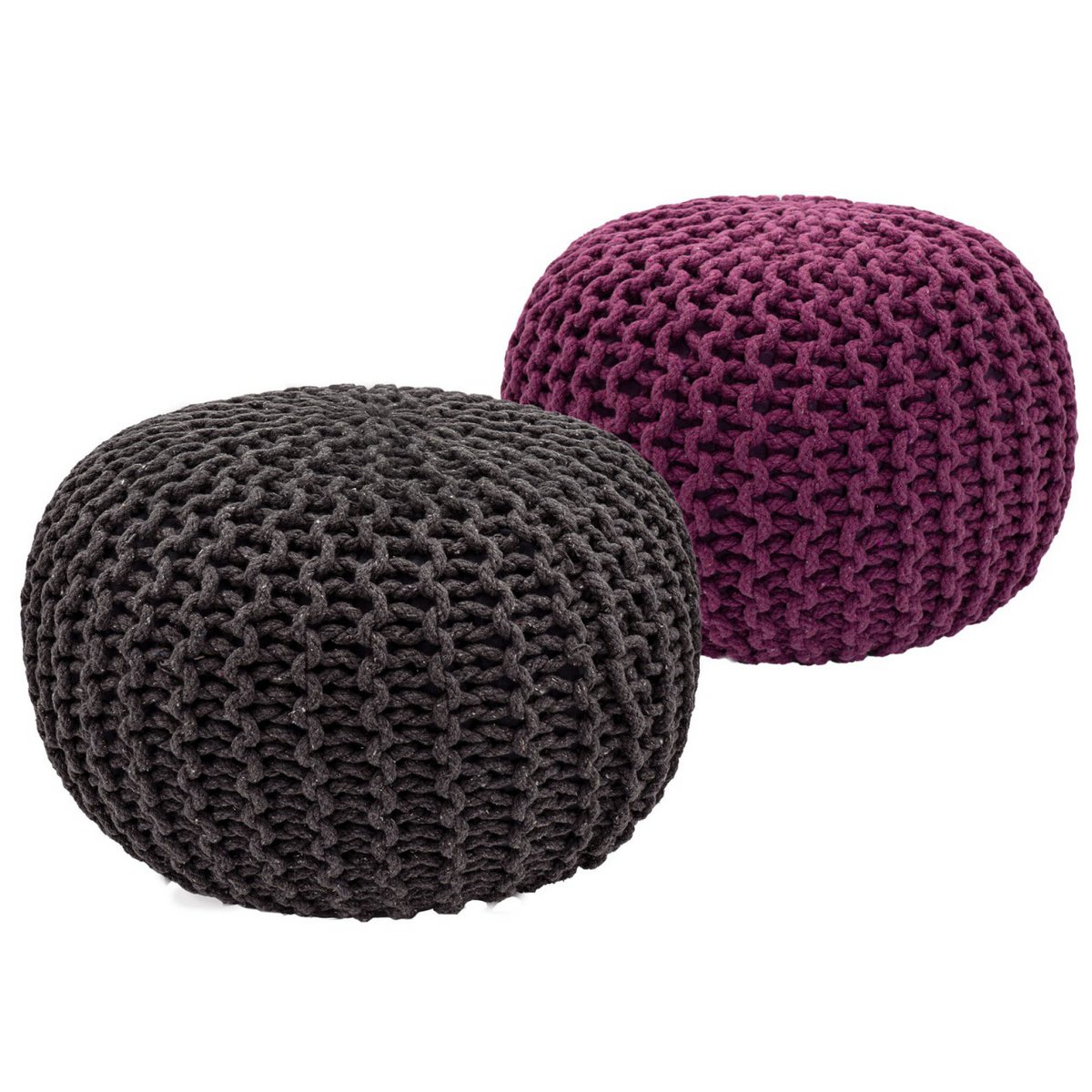 Sitzhocker Pouf SET 2 Stück Strickhocker Bodenkissen Grobstrick-Optik Ø 55 cm H 37 cm