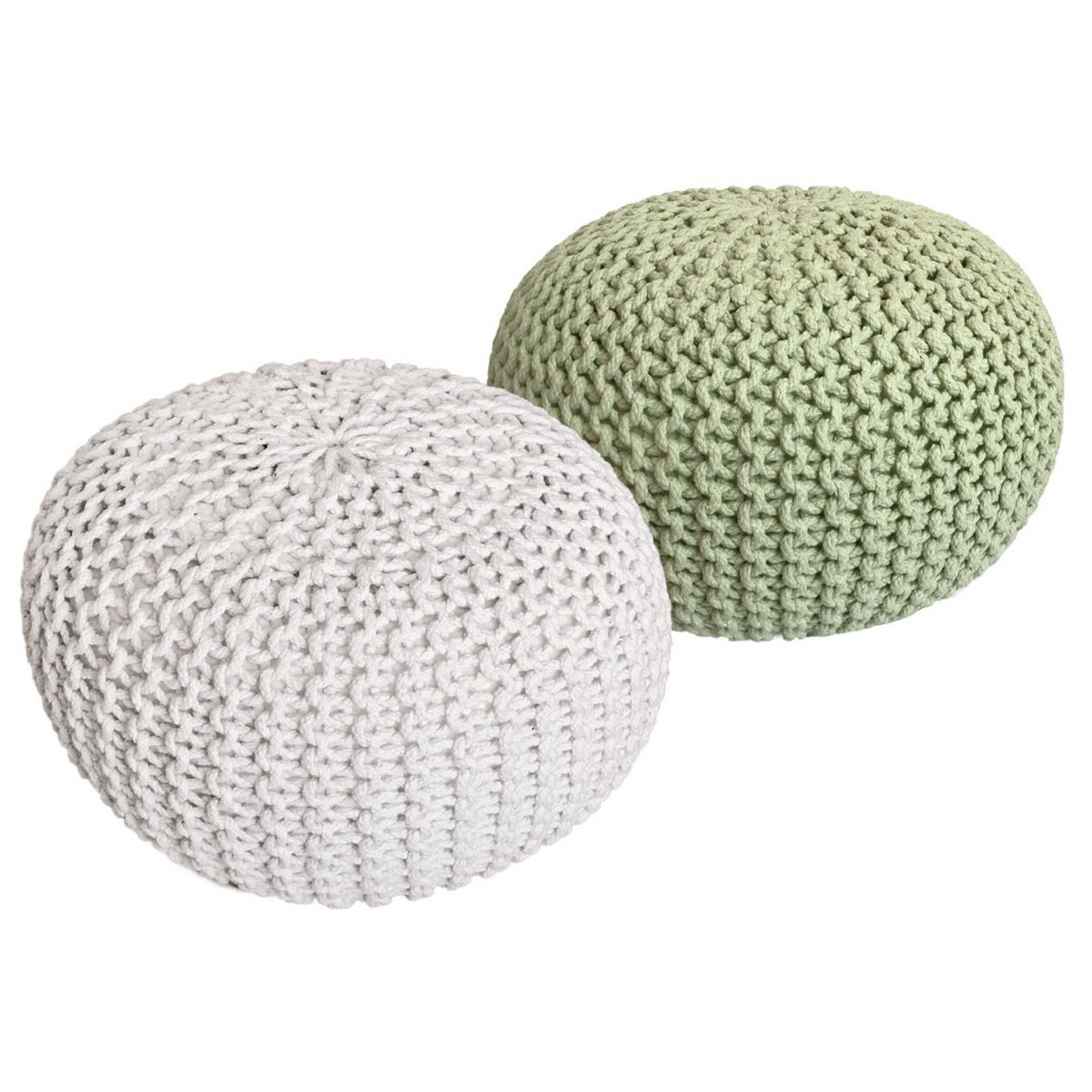 Sitzhocker Pouf SET 2 Stück Strickhocker Bodenkissen Grobstrick-Optik Ø 55 cm H 37 cm