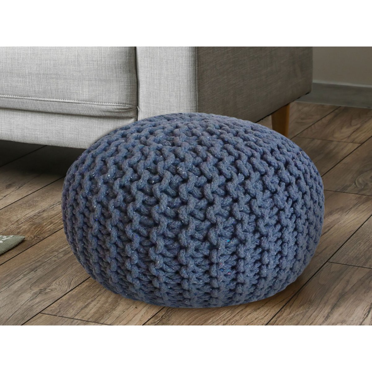 Pouf Ø 55 cm Strickhocker Sitzpouf Sitzpuff Bodenkissen Grobstrick-Optik extrahoch Höhe 37 cm