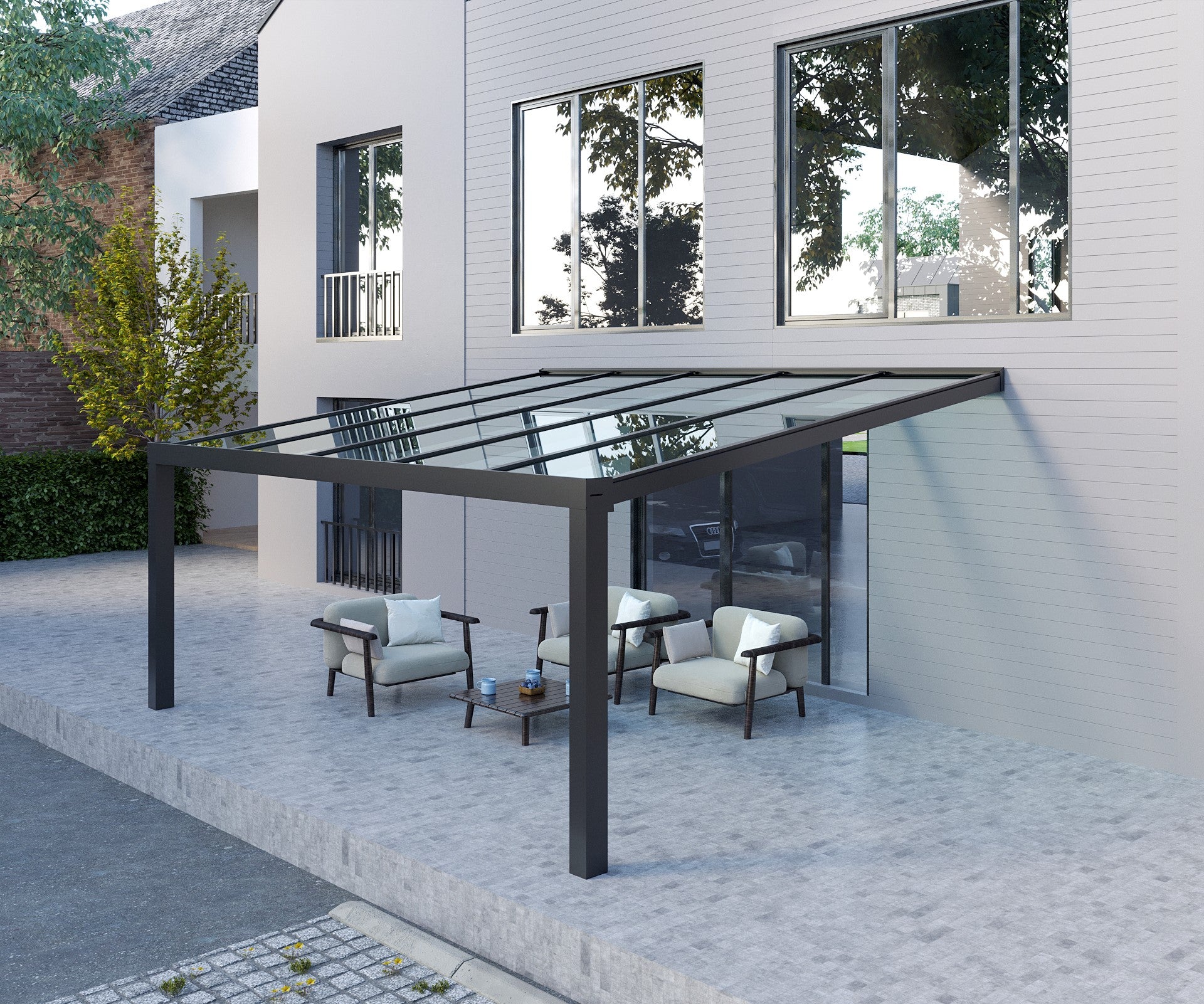 Klarglas Aluminium Terrassenüberdachung 8mm VSG