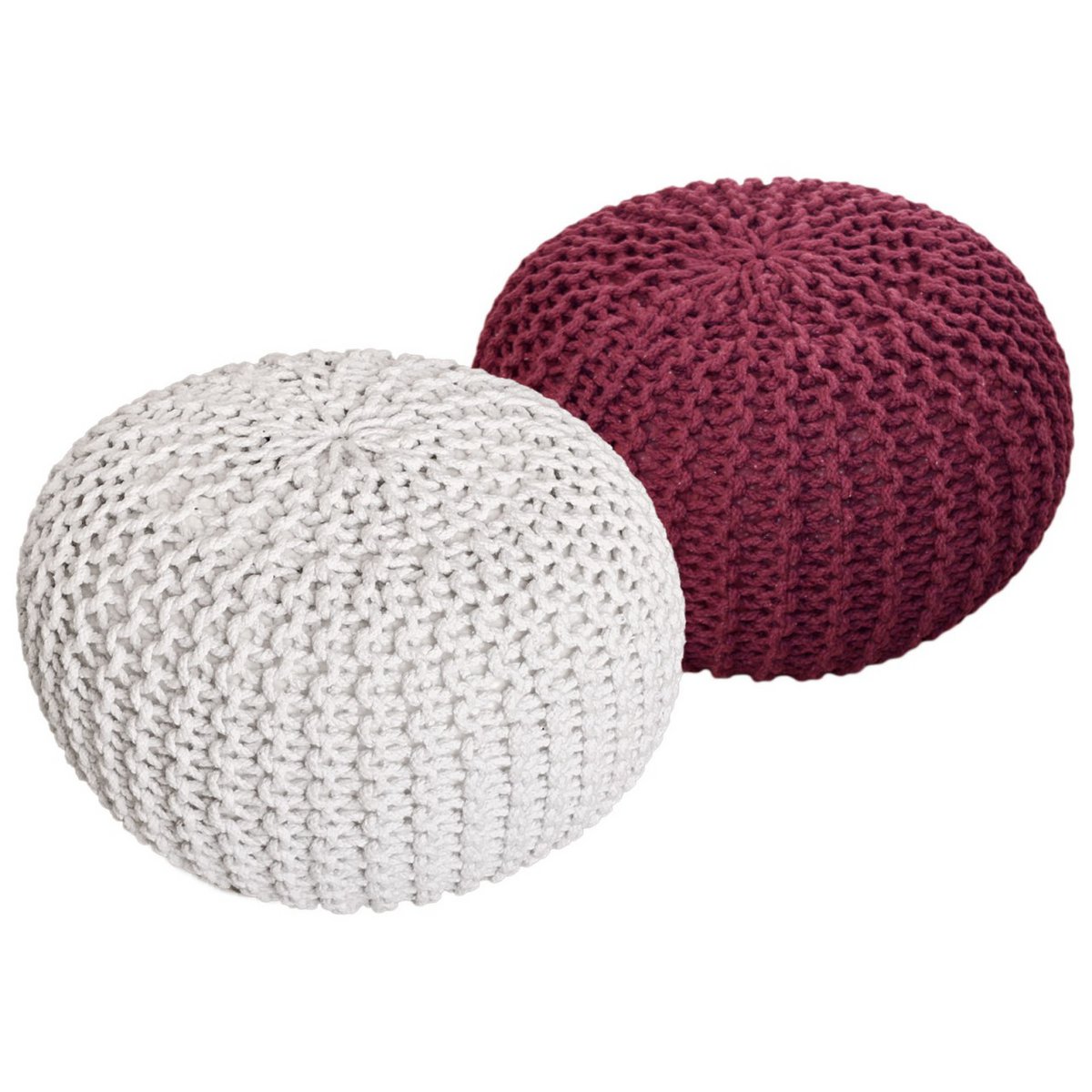 Sitzhocker Pouf SET 2 Stück Strickhocker Bodenkissen Grobstrick-Optik Ø 55 cm H 37 cm