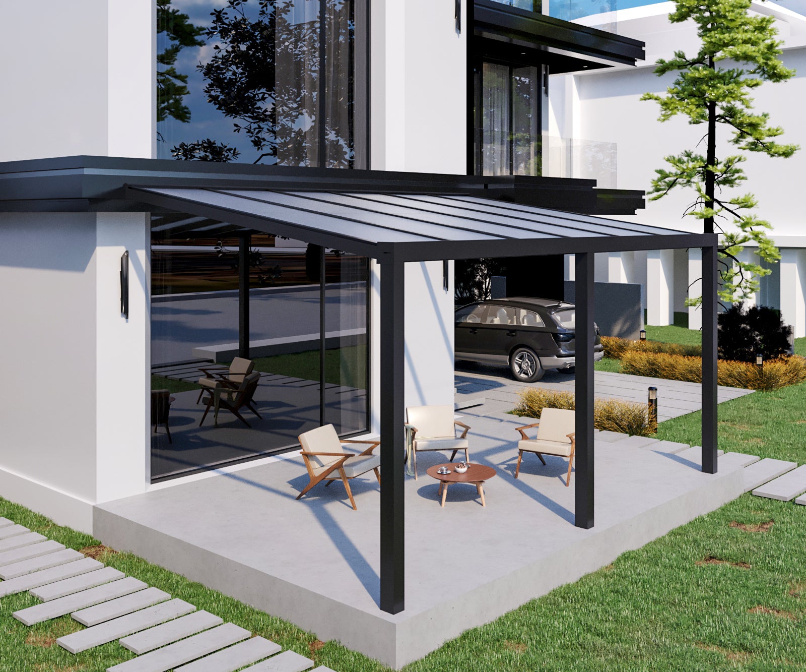 Milchglas Aluminium Terrassenüberdachung 8mm VSG