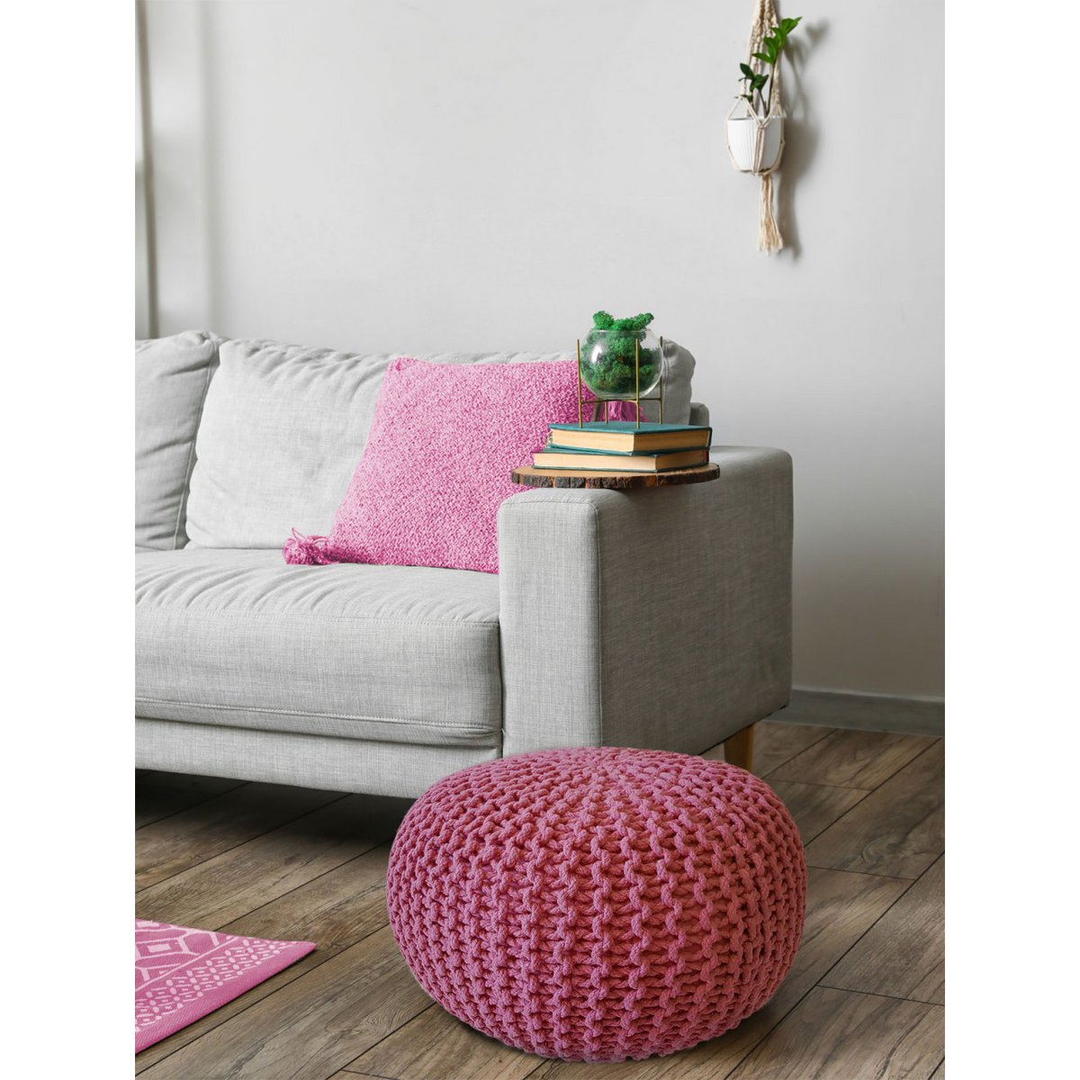 Pouf Ø 55 cm Strickhocker Sitzpouf Sitzpuff Bodenkissen Grobstrick-Optik extrahoch Höhe 37 cm