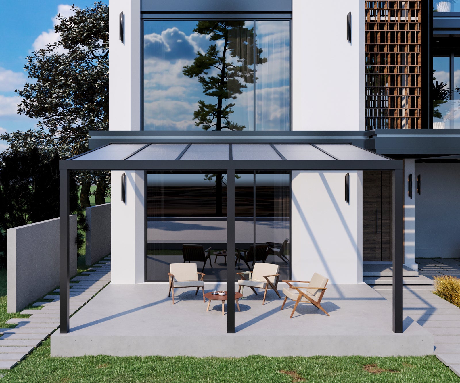 Milchglas Aluminium Terrassenüberdachung 8mm VSG