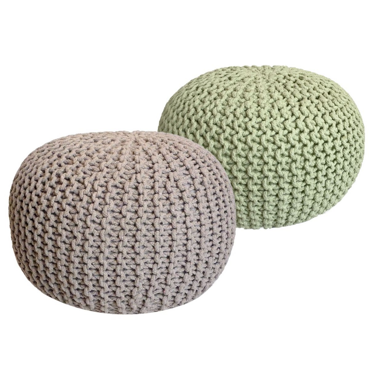 Sitzhocker Pouf SET 2 Stück Strickhocker Bodenkissen Grobstrick-Optik Ø 55 cm H 37 cm