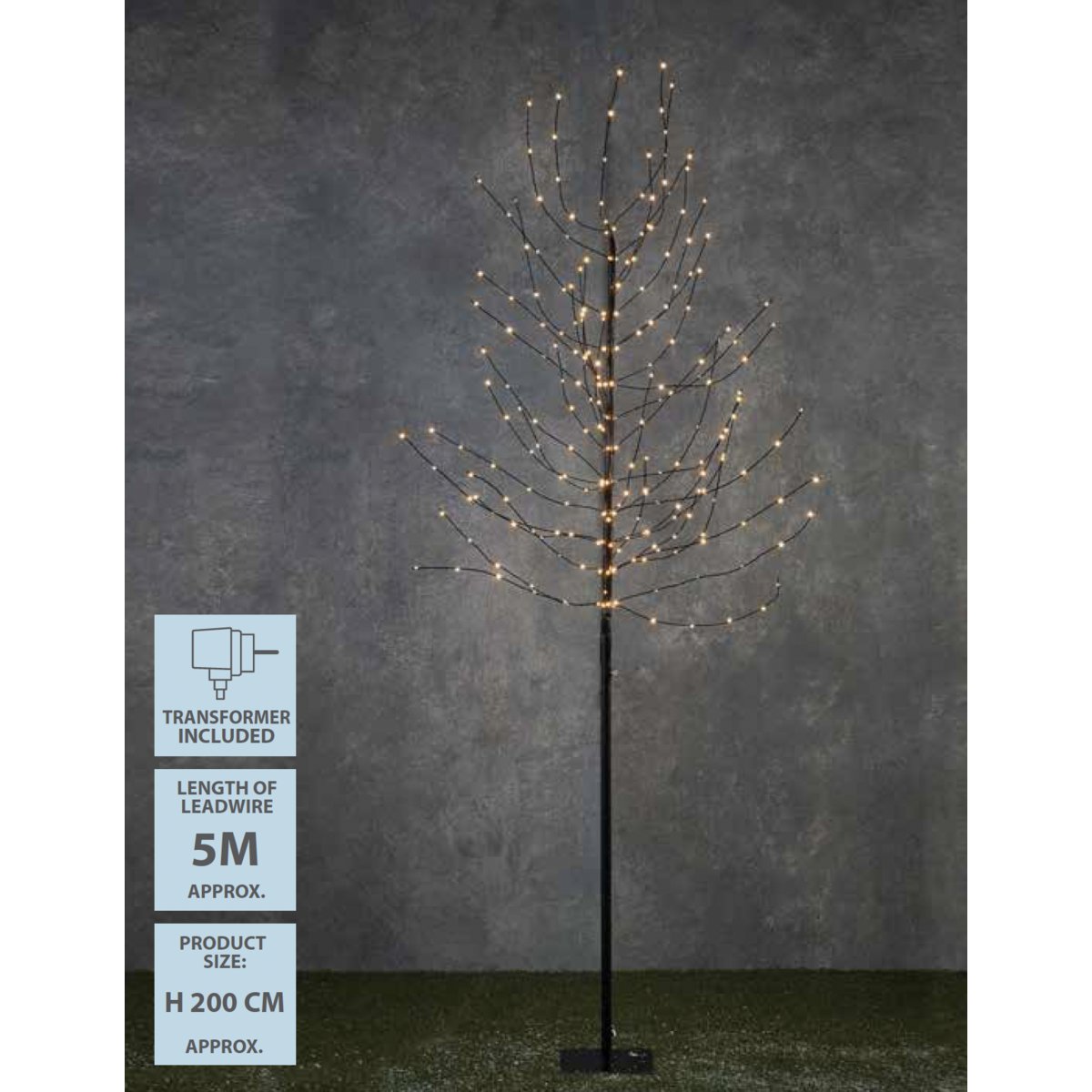 Baum mit warmweißer LED-Beleuchtung – H200 x Ø18 cm – Schwarz