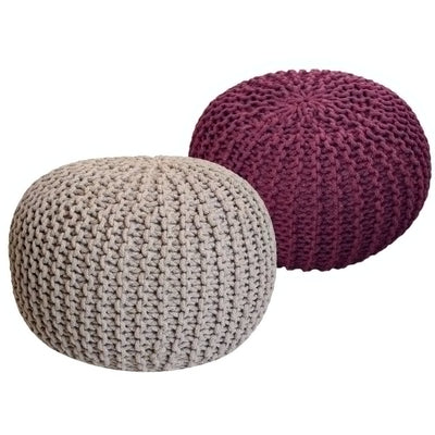 Sitzhocker Pouf SET 2 Stück Strickhocker Bodenkissen Grobstrick-Optik Ø 55 cm H 37 cm