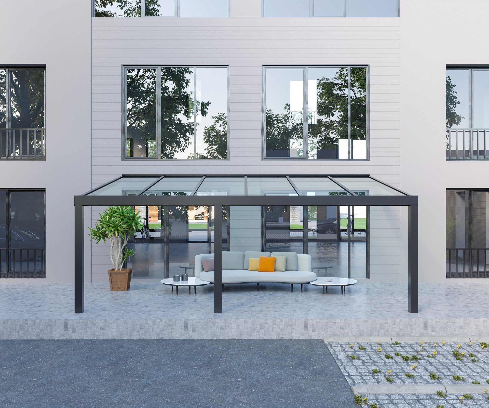 Klarglas Aluminium Terrassenüberdachung 8mm VSG