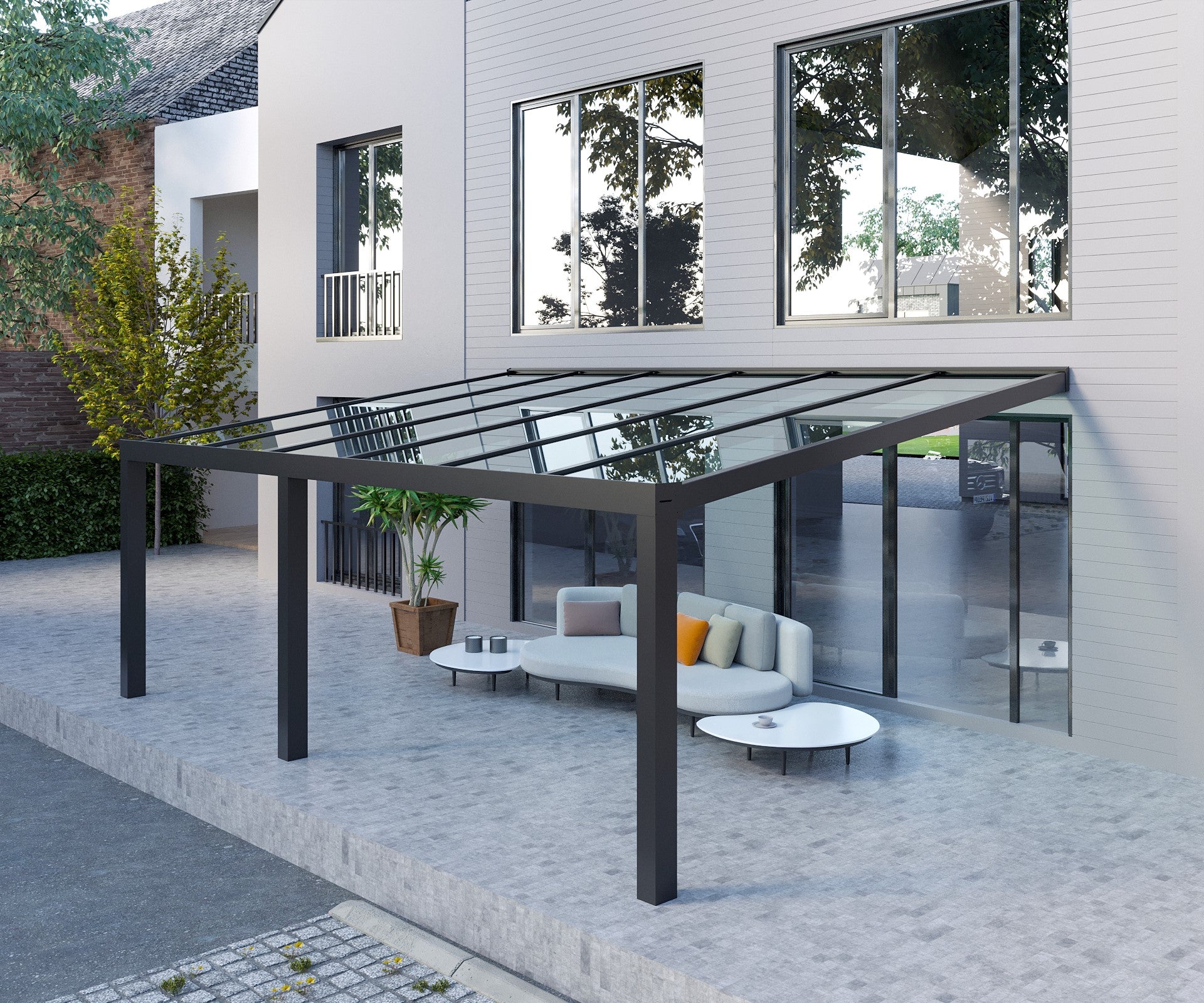 Klarglas Aluminium Terrassenüberdachung 8mm VSG