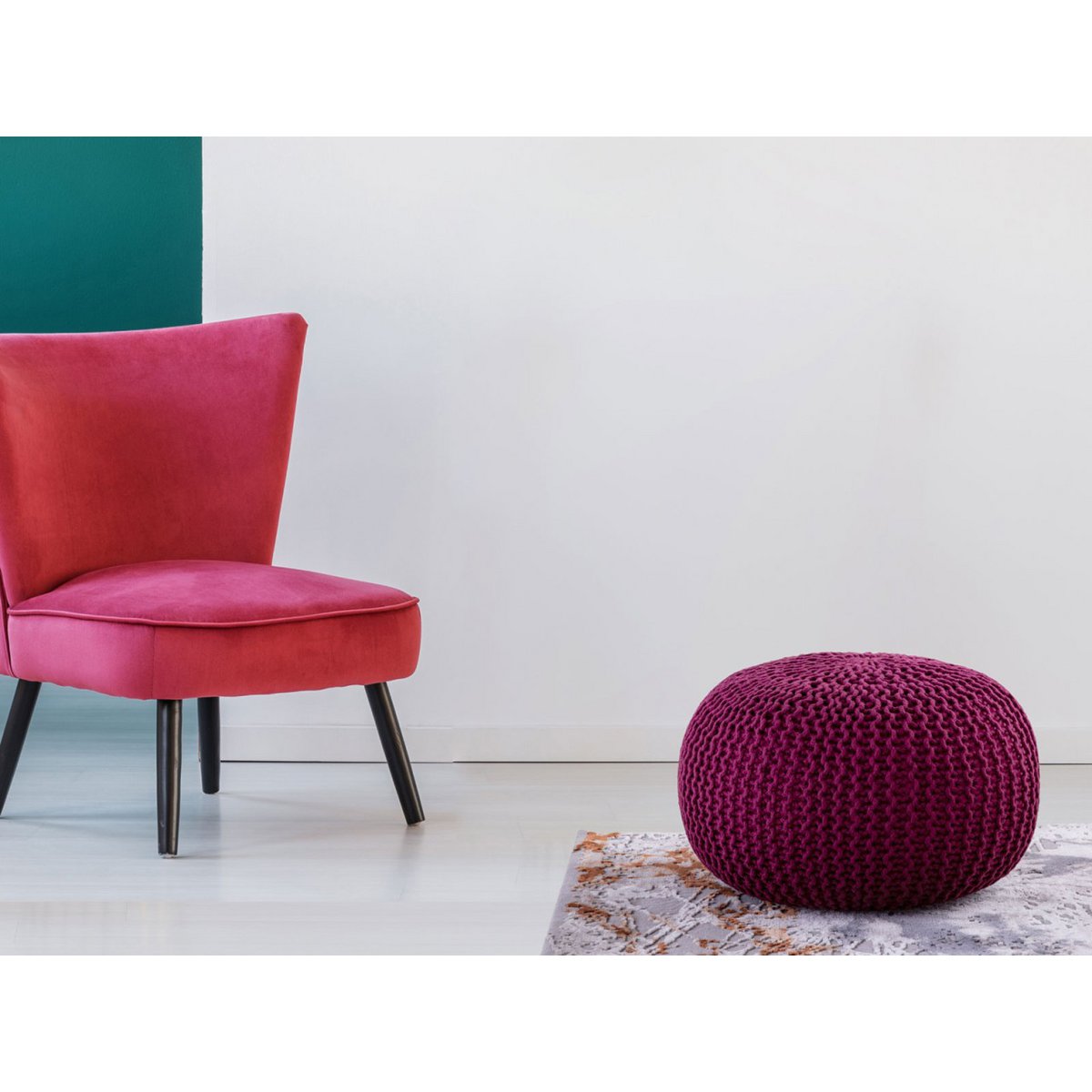 PREMIUM Pouf Sitzpouf Strickhocker Strickpuff Ø 55 cm Innen & Außen waschbar brillante Farben!